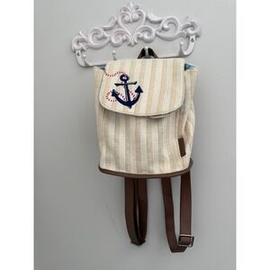 Vera Bradley Small Nautical Straw Backpack / Mini Bag Anchor Embroidered Coastal